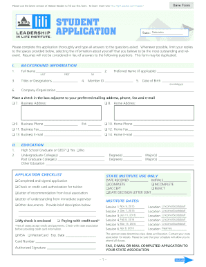 Student Application for Leadership in Life Institute
