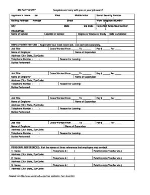 Job Application Fact Sheet