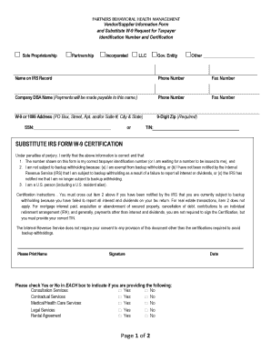 Vendor Information Form and W-9 Request