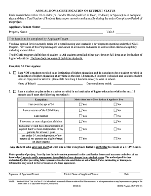 Annual Home Certification of Student Status
