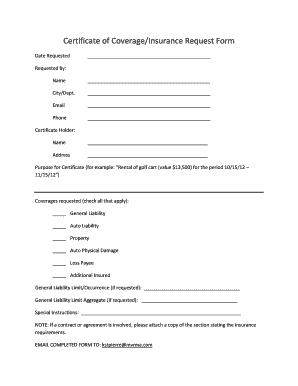 Certificate of Coverage/Insurance Request Form