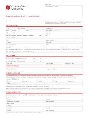 International Application for Admission