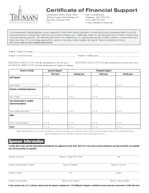 Certificate of Financial Support