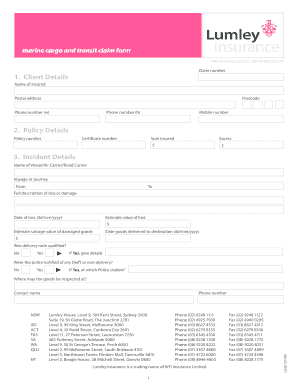 Marine Cargo and Transit Claim Form