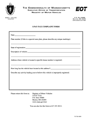 Massachusetts I-Pay-Tax Complaint Form