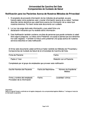 Notificación para los Pacientes Acerca de Nuestros Métodos de Privacidad