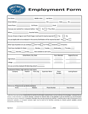 Restaurant Employment Application Form