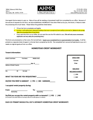 Homestead Credit Worksheet