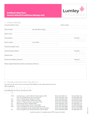 Landlord's Claim Form for Tenant Damage