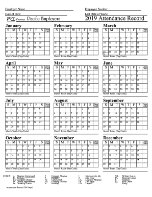2019 Attendance Record Form