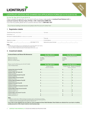 Liontrust Stocks and Shares ISA Application Form