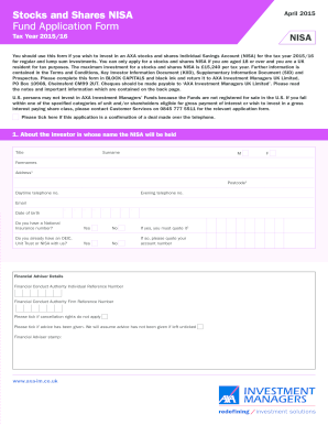Stocks and Shares NISA Application Form