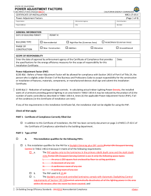 California Power Adjustment Factors Certificate