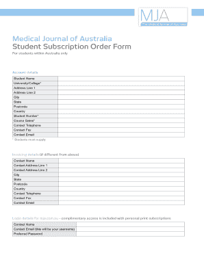 Medical Journal of Australia Student Subscription Order Form