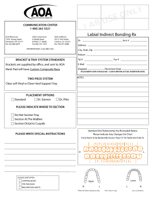 Labial Indirect Bonding Prescription Form