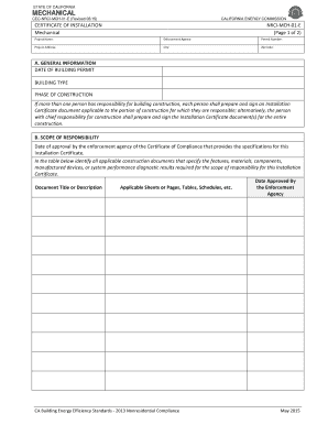 California Mechanical Certificate of Installation