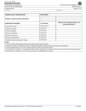 California Garage Exhaust Certificate of Compliance