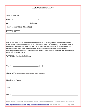 California Notary Acknowledgment Form
