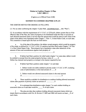 Motion to Confirm Chapter 12 Plan