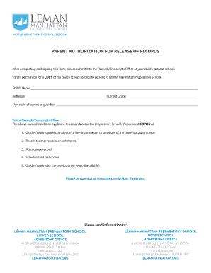 Parent Authorization for Release of Records