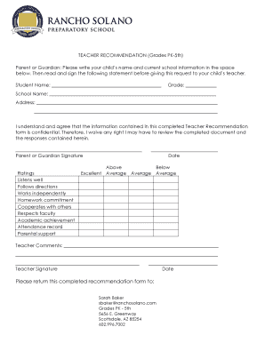 Teacher Recommendation Form