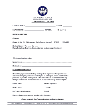 Student Medical History Form