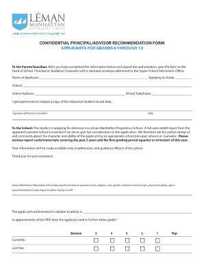Confidential Principal Advisor Recommendation Form