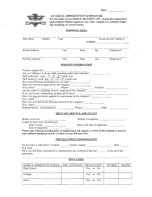 1st Choice Security Employment Application