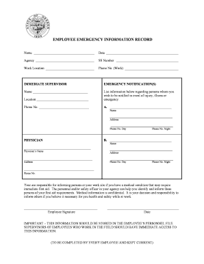 Employee Emergency Information Record