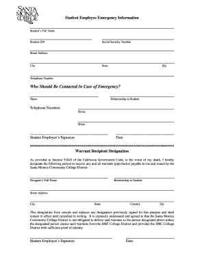 Student Employee Emergency Information Form