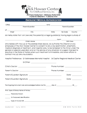 Emergency Medical Authorization Form