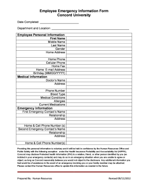 Employee Emergency Information Form