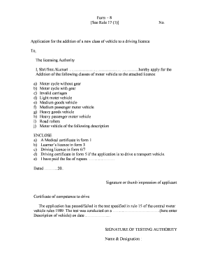 Application for Adding Vehicle Class to Driving License