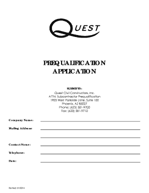 PREQUALIFICATION APPLICATION SUBMIT TO: Quest Civil Constructors, Inc