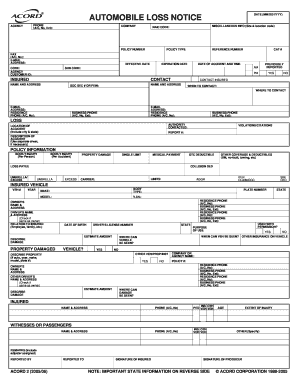 Automobile Loss Notice Form