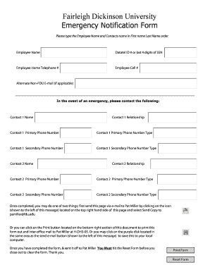 Fairleigh Dickinson University Emergency Notification Form