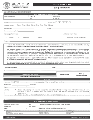 University of Macau Testimonial Application Form
