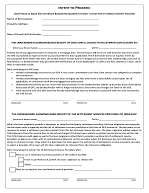Intent to Proceed Form