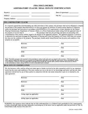 FHA Amendatory Clause and Real Estate Certification