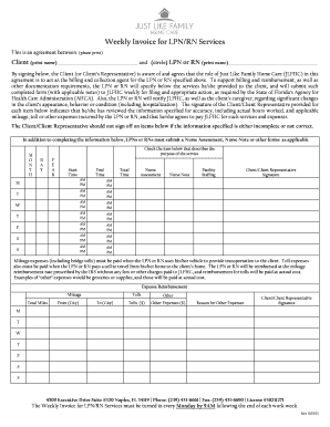 Weekly Invoice for LPN/RN Services