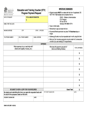 Education and Training Voucher Payment Request