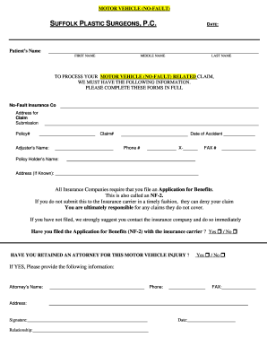 Motor Vehicle No-Fault Insurance Claim Form