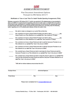 Health FSA Plan Amendment Form