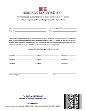 Dependent Care FSA Information Form