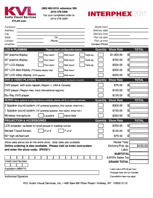 KVL Audio Visual Services Rental Order Form