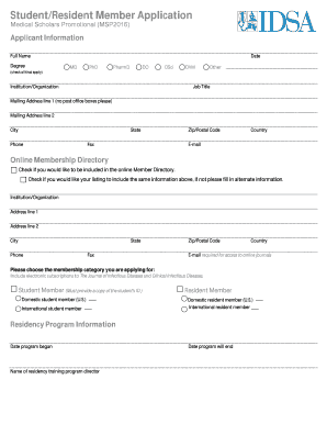 Infectious Diseases Society of America Student/Resident Member Application