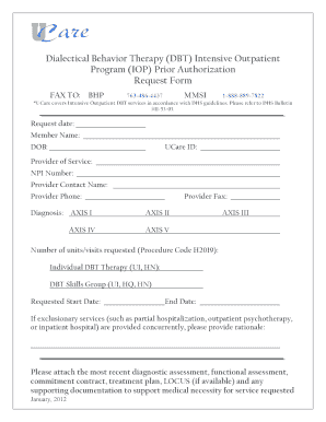 DBT IOP Prior Authorization Request Form
