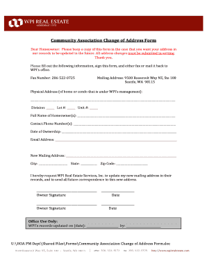 Community Association Change of Address Form