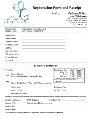 Seminar Registration Form and Receipt