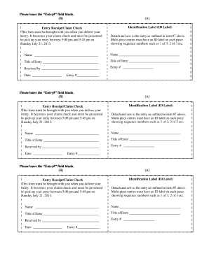 Entry Receipt/Claim Check Identification Label